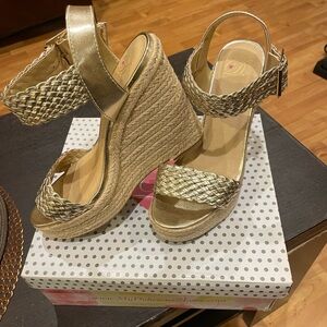 Gold Braided Espadrille Wedge Sandals
